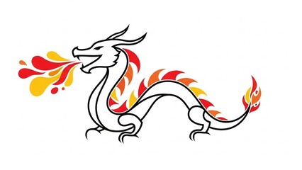 Vibrant dragon illustration breathing fire in dynamic motion