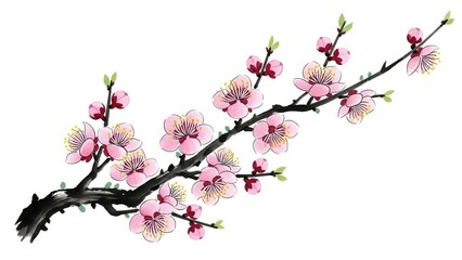 Vibrant pink cherry blossoms on a delicate branch
