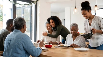 Fototapeta premium Family Gathering Dinner Celebration in Modern Kitchen