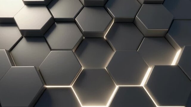 Modern black hexagonal tiles with glowing edges futuristic geometric background pattern texture