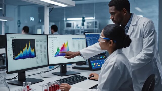 Scientists analyze data and conduct experiments in a modern laboratory