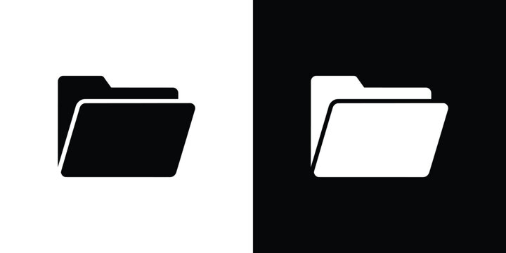 A black and white illustration of two file folder icons on split background