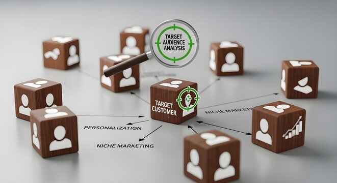 Niche marketing, personalization customer segmentation. Target audience analysis concept. Marketing segmentation strategy. consumer analysis. brown Wooden blocks with people icons. focus on target cus