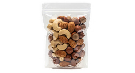 Mixed nuts in a resealable plastic bag isolated on transparent background