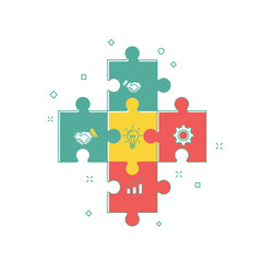 Naklejka premium Business Solution Puzzle: Teamwork, Idea, Strategy, Success