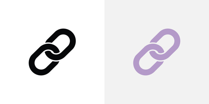 Two chain link icons in black and purple on white background