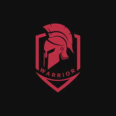 Warrior Spartan Helmet Shield Red Power Gaming Logo Vector Logo Design.