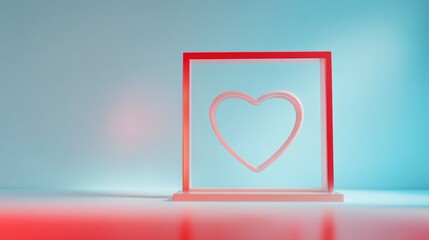 3D Heart Symbol in Red Frame on Gradient Background