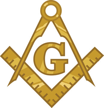 Masonic Freemasonry Emblem in Golden Line art Style. Editable Clip Art.