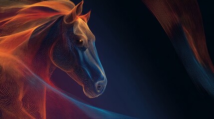 Abstract Neon Horse Portrait with Colorful Waves