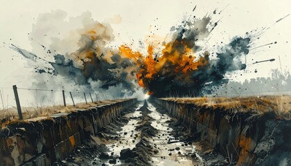 Abstract landscape with dark clouds and dirt path