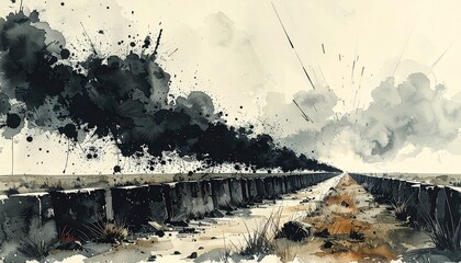 Abstract landscape with dark clouds and dirt path