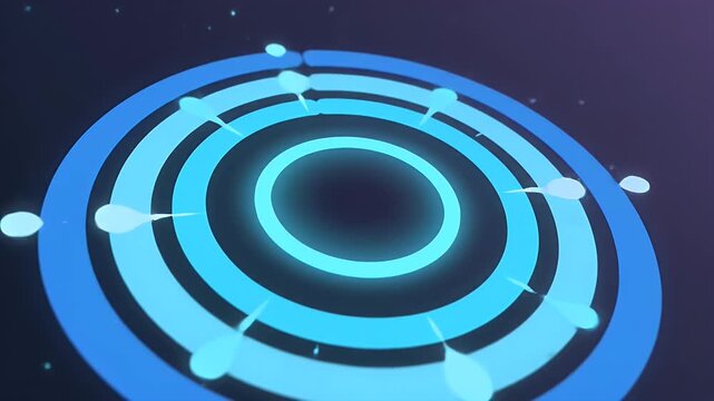 Abstract digital glowing blue circle with emanating wave elements