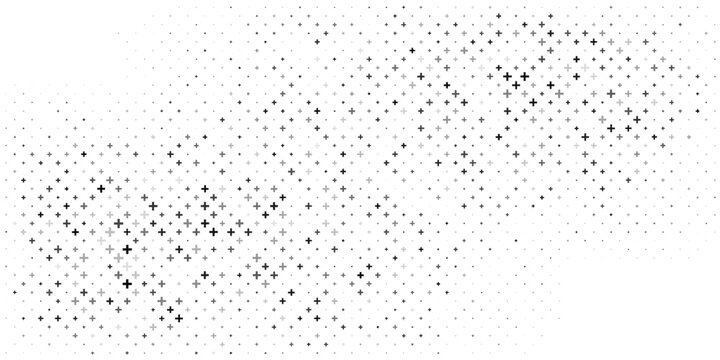 Vector illustration, abstract halftone backdrop in white and black tones in pop art style, monochrome geometric background with pluses
