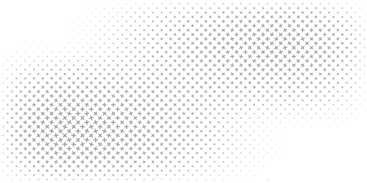 Vector illustration, abstract halftone backdrop in white and black tones in pop art style, monochrome geometric background with pluses