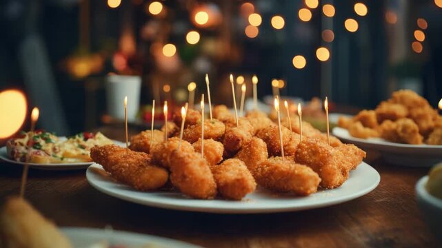 Crispy finger foods served at cozy evening party