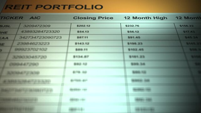 A Generic REIT Real Estate Portfolio on SpreadSheet