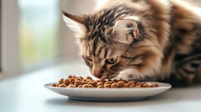 Domestic cat enjoying mealtime