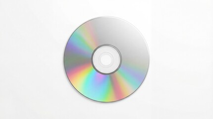 Iridescent CD on White Background - Data Storage Media.