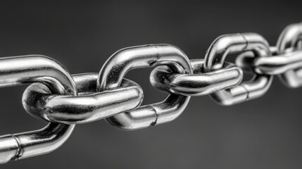 Fototapeta premium Detailed Close-up of a Polished Metal Chain Showing Interlocking Links and Industrial Strength
