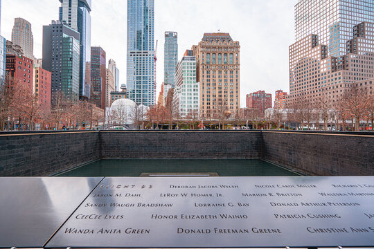 New York, US - January 24, 2026: People are visiting The National September 11 Memorial & Museum (also known as the 9/11 Memorial & Museum) in NYC, US.