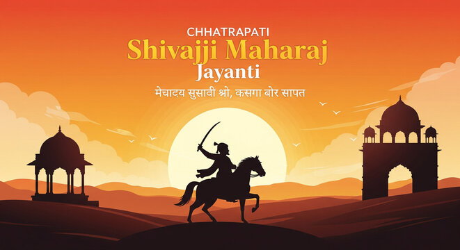 Happy Chhatrapati Shivaji Maharaj Jayanti Banner Design. Shivaji Jayanti Celebration Poster Background with Text Vector Illustration