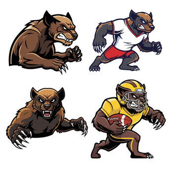 Vector Savage Wolverine Mascot Set with Sharp Claws and Athletic Football Persona