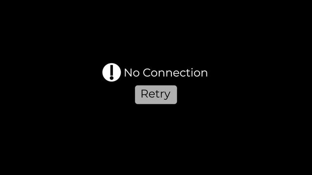 no connection error screen with retry button ui animation for mobile and web application.