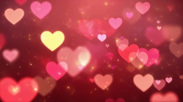 Romantic red and pink glowing heart shapes with sparkling lights for love and Valentine backgrounds