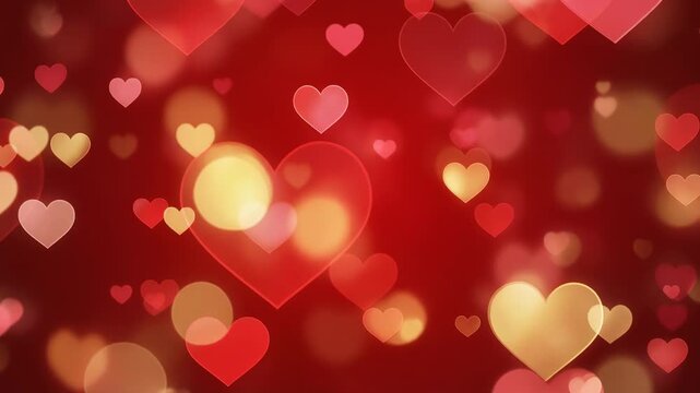 Romantic blurred red and gold heart background for love and Valentine's Day celebration