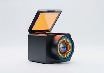 Portable bluetooth speaker with open lid isolated on white background