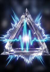 Brilliant crystal pyramid illuminates with dynamic electric energy pulse