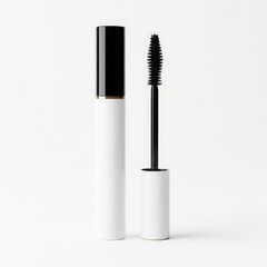 Mascara tube and wand isolated on white background