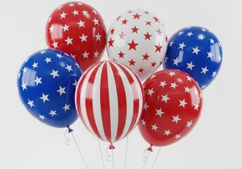Vibrant patriotic balloons with star patterns isolated on white background