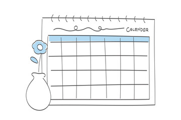 シンプルでかわいい線画のカレンダーと一輪挿しの花瓶