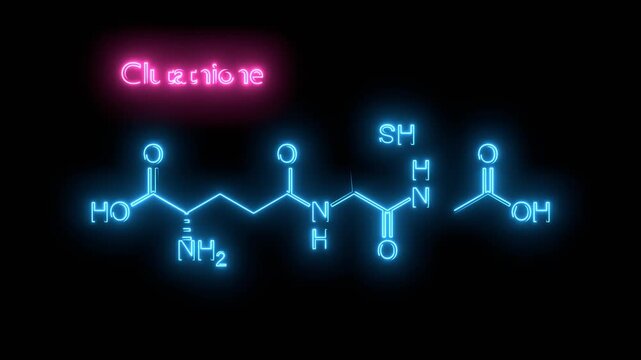 Glutathione or reduced glutathione, GSH endogenous antioxidant molecule. Skeletal formula. Neon glowing.