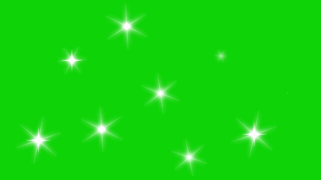 Twinkling Sparkling stars, glow Shine animation on green screen background. Magic flash or glitter motion explosion, Twinkling stars animation, white cartoon, stars explosion video. 4k