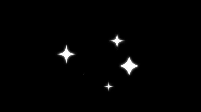 Twinkling White Sparkle Stars Animation in Retro Vector Cartoon Style on Transparent Alpha Background 4K Seamless Video
