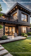 Fototapeta premium Modern home with a beautiful rusticchic living room and a sold stamp overlay on the house exterior