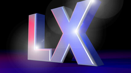 3d render LX Super Bowl sign metallic red and blue lights