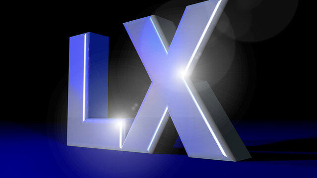 3d render LX Super Bowl sign metallic blue  lights