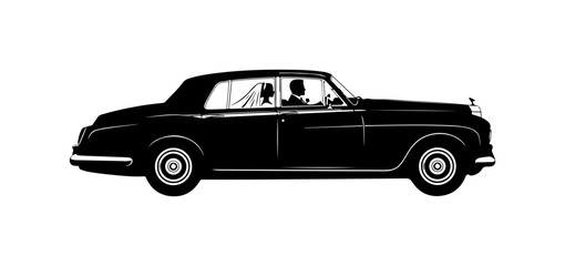 Elegant Black Classic Car Vector Silhouette