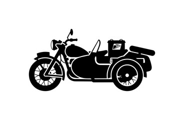 Fototapeta premium Vintage Motorcycle with Sidecar Vector Silhouette