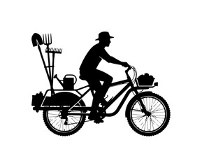 Naklejka premium Vintage Farmer Riding a Loaded Bicycle Silhouette