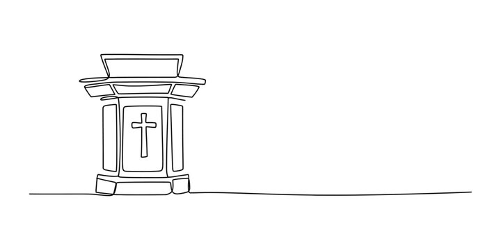 Minimalist hand drawn church pulpit with a cross symbol isolated on transparent background Vector, illustration