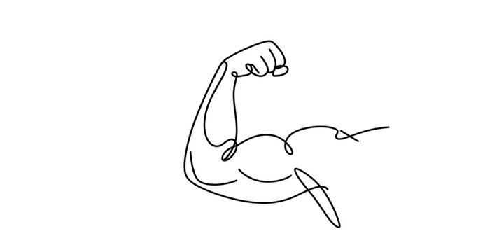 Continuous one line drawing of a strong flexed bicep arm muscle isolated on transparent background Vector, illustration