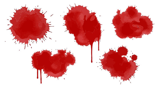 Realistic Red Blood Splatters Set Vector Illustration Isolated on White Background Dripping Paint and Ink Blots for Horror and Grunge Design