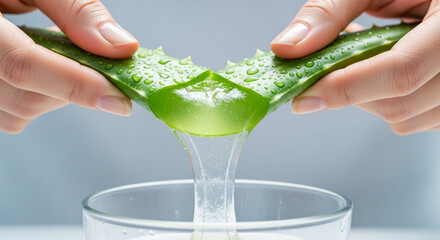 Hands Extracting Fresh Aloe Vera Gel