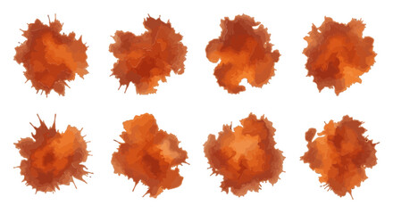 Obraz premium Set of 8 Brown Watercolor Vector Splatters and Blotches Abstract Ink Stains Collection