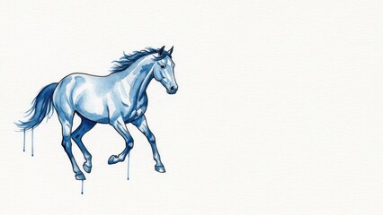 Blue horse running free, isolated on white background with copy space